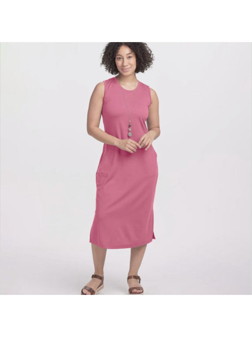 Woolx Cassie Merino Wool Travel Dress in Pink - Midi Sleeveless Pockets Size XS